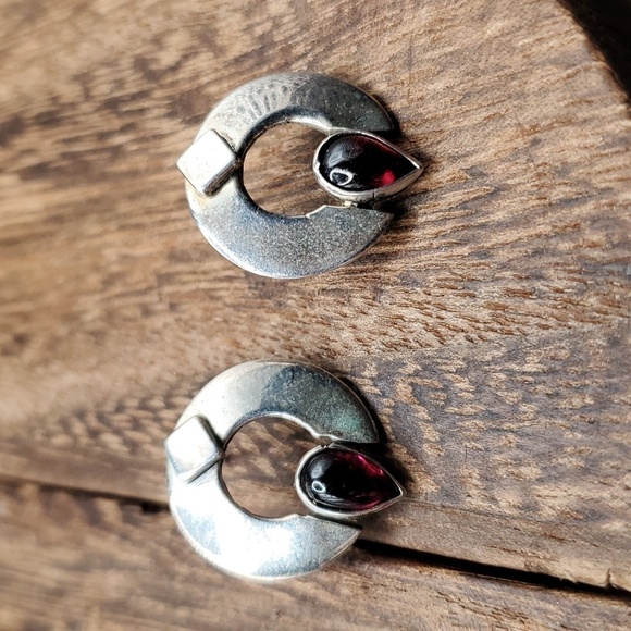 Solid Vampire garnet solid sterling silver doorknocker earrings E2164 antique‎